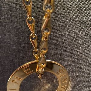 Celine Vintage 1990 Massive Gold Toned Disc Pendant Necklace .